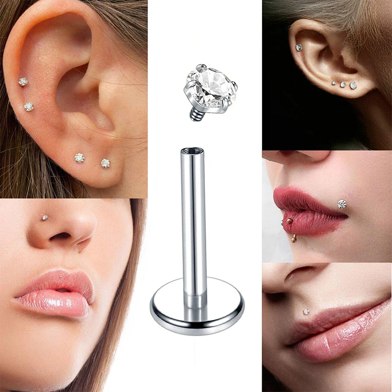 Cubic Zircon Nose Piercing Stainless Steel Earbone Helix Tragus Cartilage Women Ear Studs Lip Labret Body Piercing Jewelry