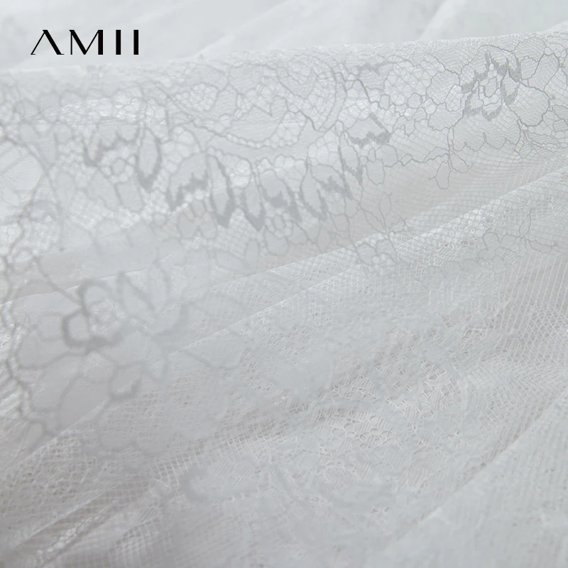 AMII プリントカジュアルサマードレス女性 2025 半袖ラウンドネックスプライシングレース Tシャツドレス女性のファッションストレート 12542199