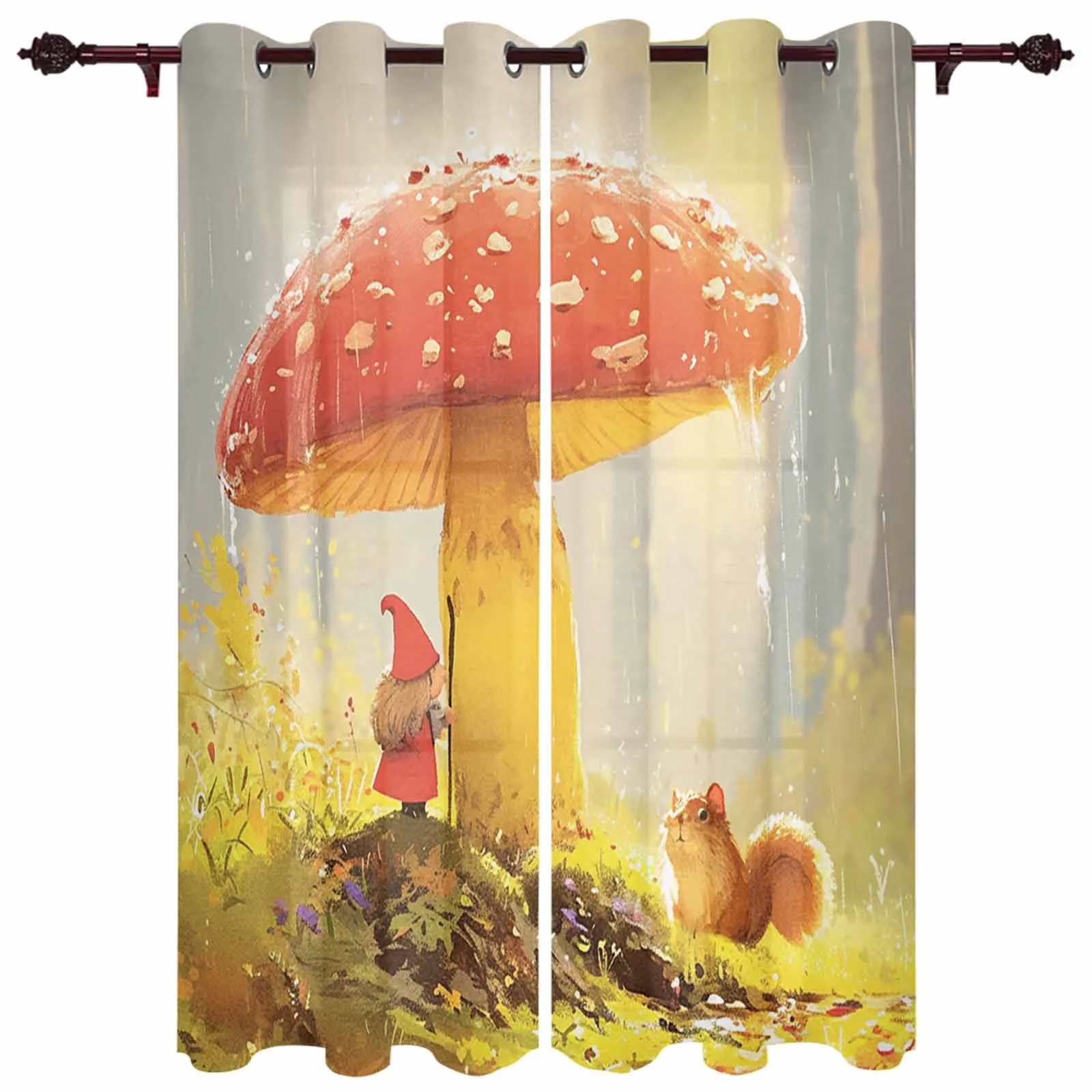 Autumn Mushroom Dwarf Squirrel Oil Painting Modern Panels Hall Curtains for Living Room Bedroom Window Curtains Hotel Drapes