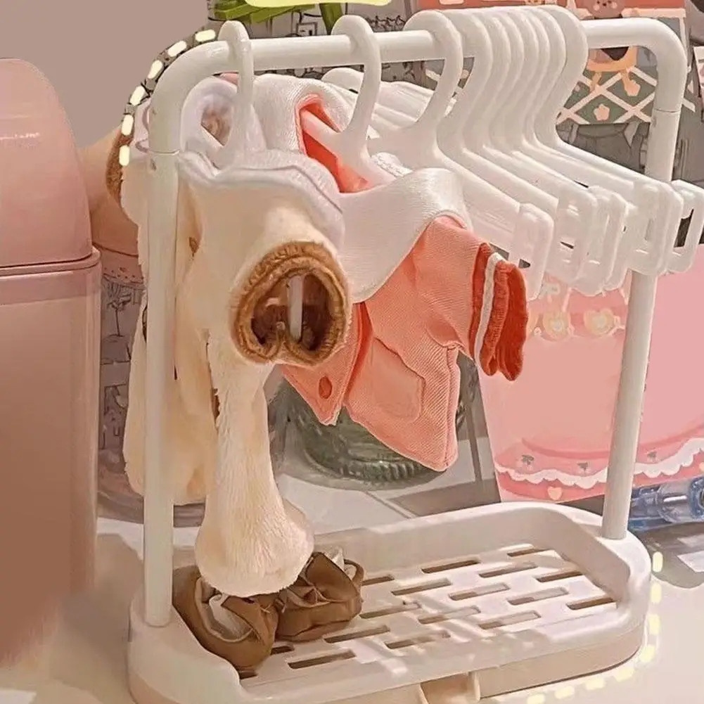 Doll Clothes Hanger For Labubu Mini Clothes 17cm Dolls Clothes Hanger Garment Support Rack Drying Rack Shoe Rack Doll Accessory