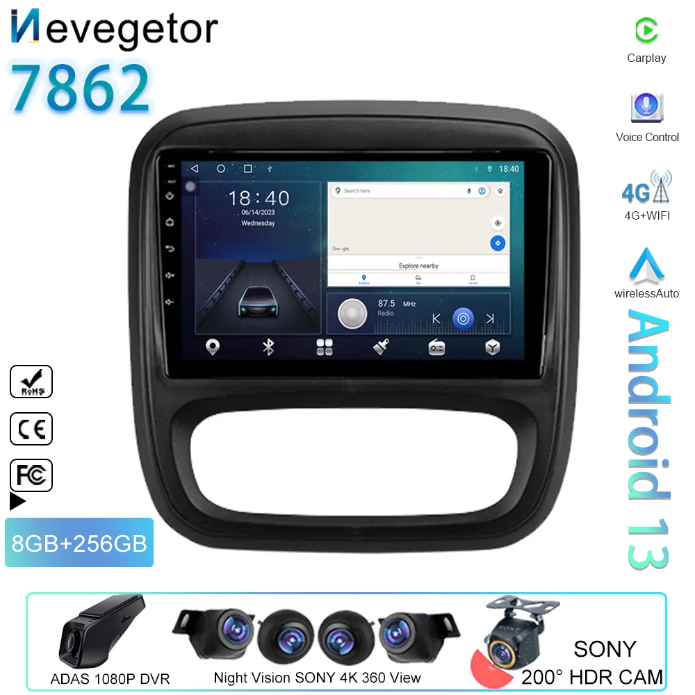 

Автомобильный мультимедийный проигрыватель без DVD, с GPS-навигацией, Android 13, для Renault Trafic 3 2014-2021, для Opel Vivaro B 2014 - 2018