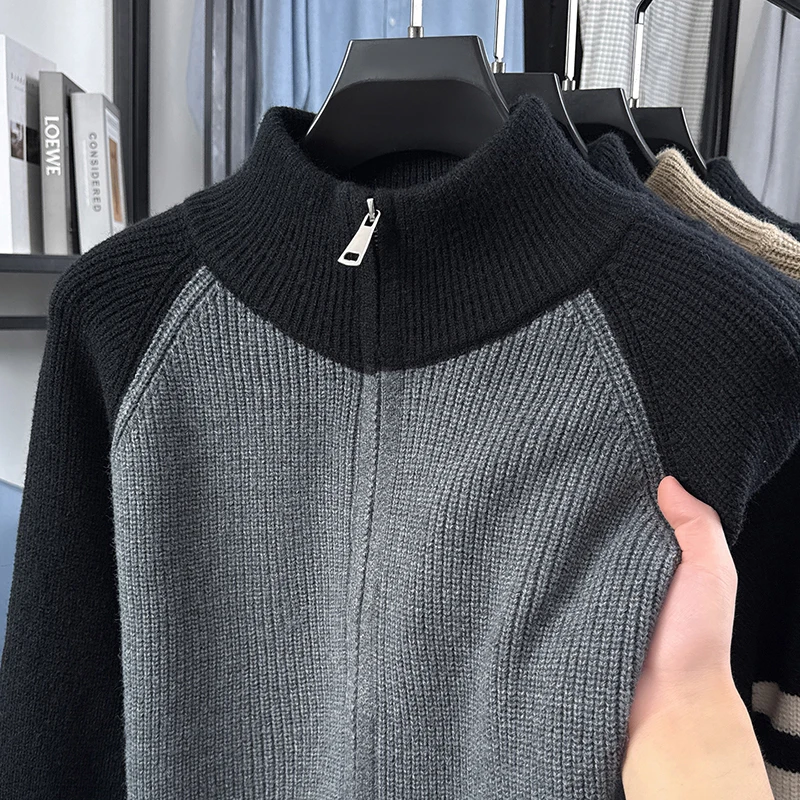 Hochwertige Herren-Strickjacke, Modemarke, gestreift, mit Reißverschluss, Stehkragen, Herbst/Winter, neuer, personalisierter, lässiger Pullover-Mantel – Detail 15