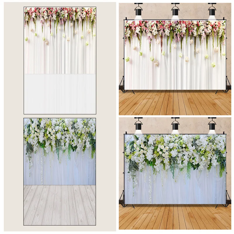 Flower Wooden Wall Photography Backdrop Floral Wood Photographic Photo Background Studio Shooting Prop Poster Wedding Decoration