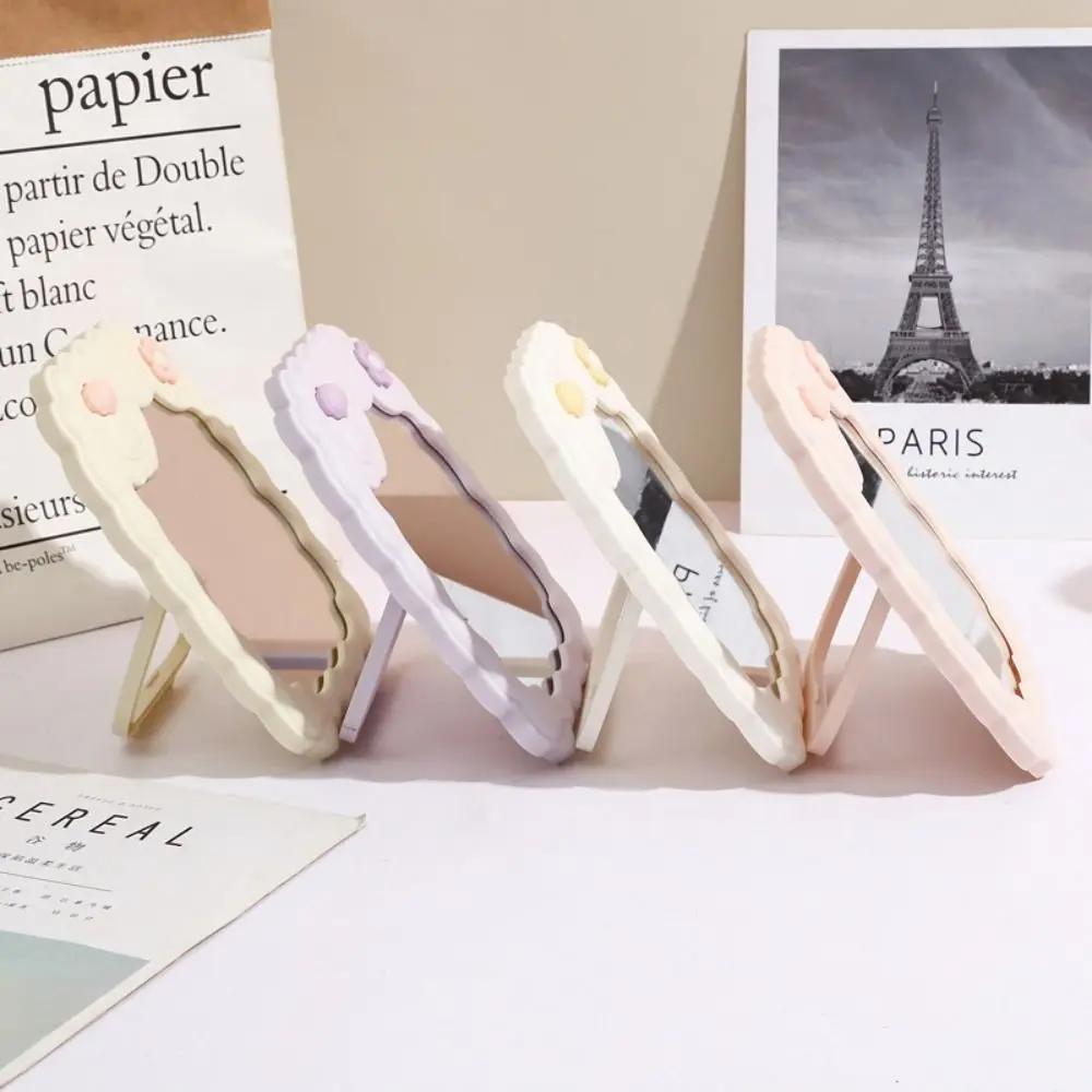 Presente dos desenhos animados suporte de mesa espelho bonito ovelhas kawaii espelho de maquiagem dobrável dupla finalidade espelho de vaidade dormitório