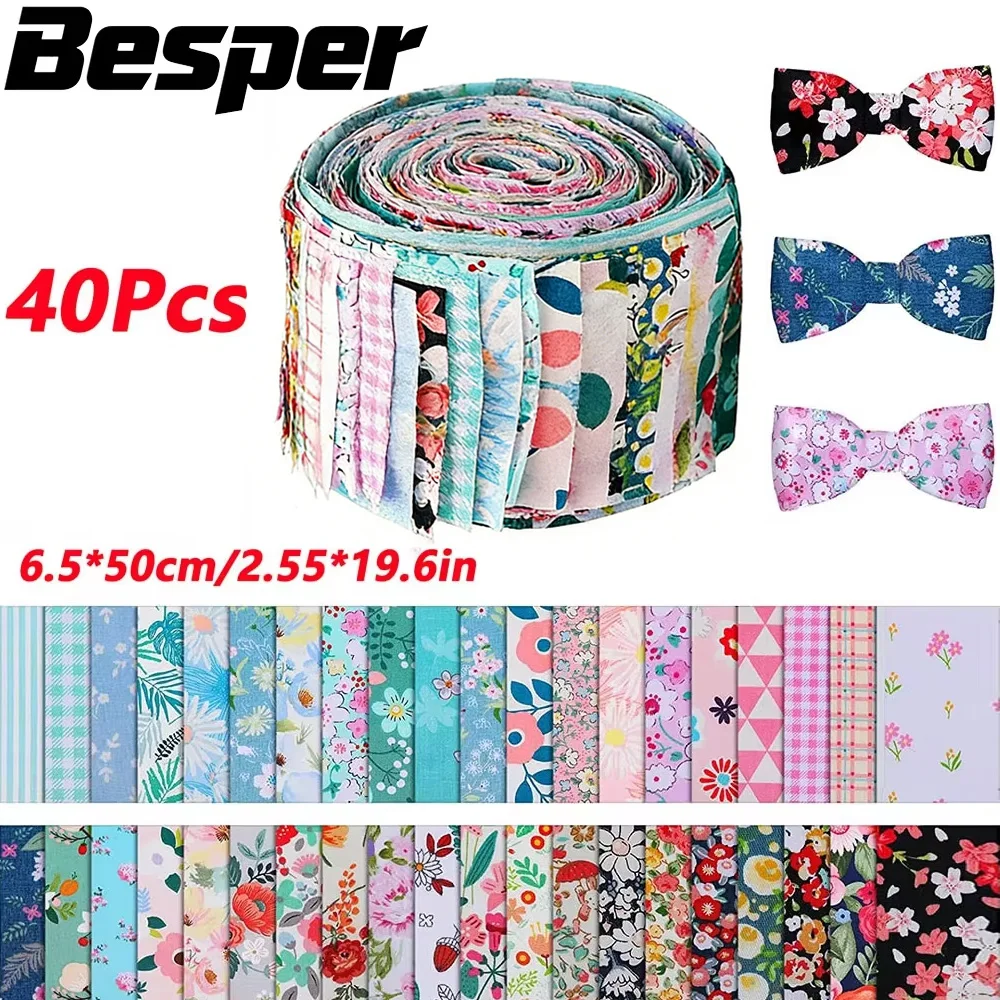 40 Uds. Tiras de tela para acolchar rollos de gelatina, tiras para acolchar de algodón para manualidades de retales, tela para manualidades de costura, tela de costura DIY