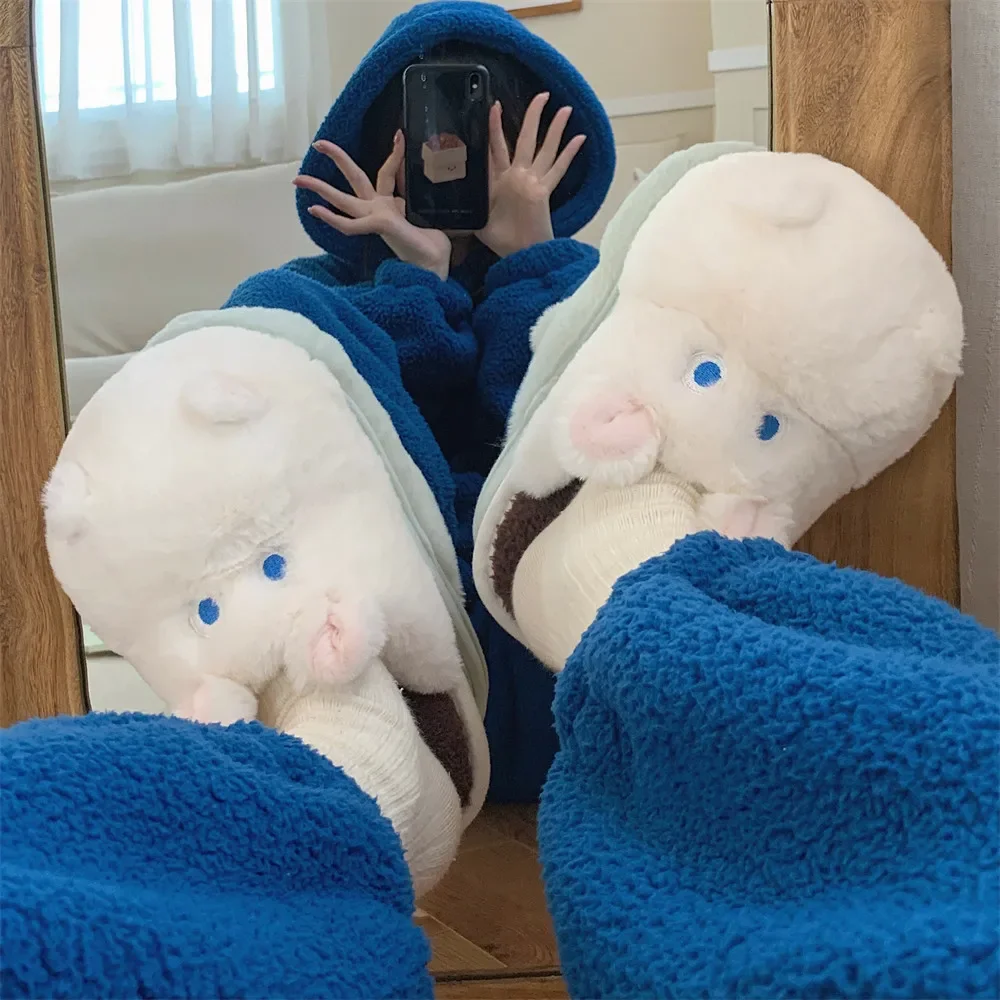 New plush slippers cartoon hippo indoor cotton slippers female fall and winter home soft bottom comfortable and cute