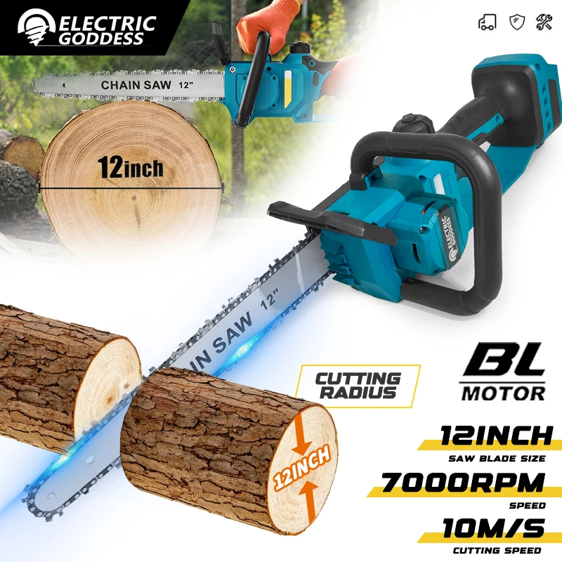 Makita 18V 배터리 용 12 인치 무선 블루 전기 전기 톱 600W 휴대용 브러시리스 목공 전기 톱 전동 공구