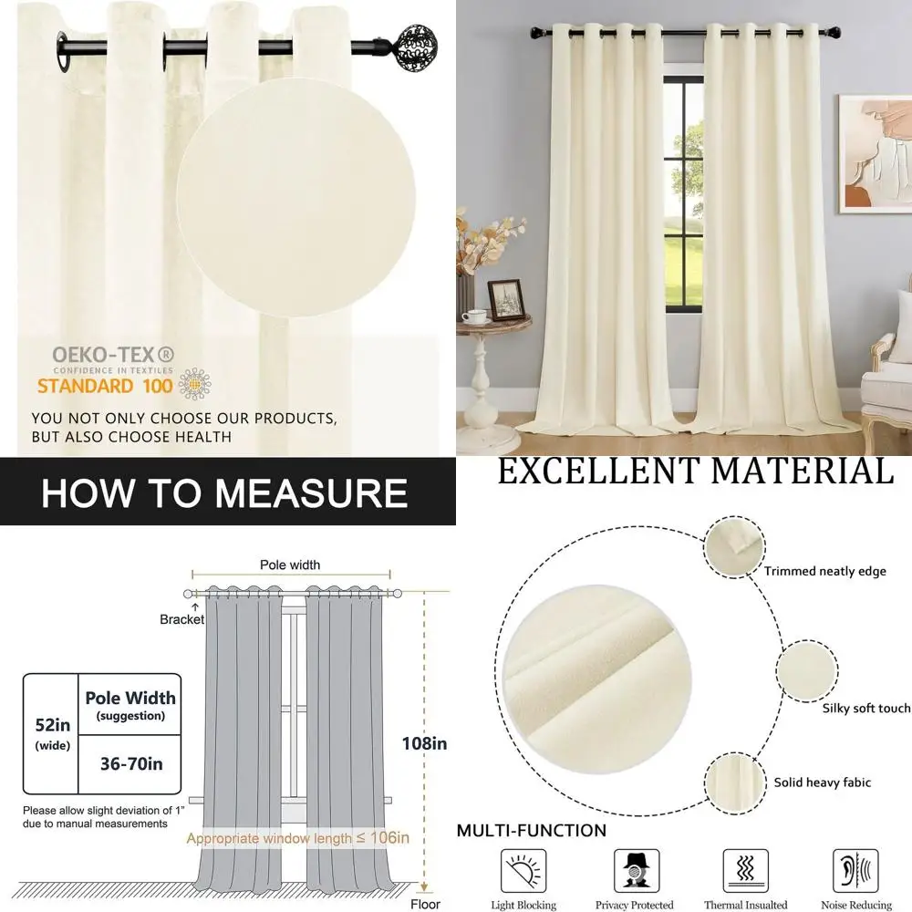 

Роскошные длинные бархатные шторы 108, мягкие и шумоподавляющие, конфиденциальность, фильтр света, набор из 2 панелей, 52x108 для гостиной и спальни