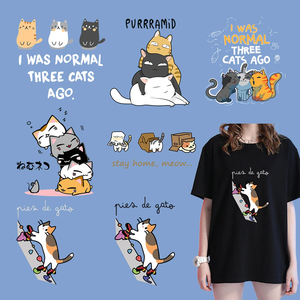 I Was Normal Three Cats Ago Heat Transfer Sticker Fashion Diyprint Iron-On Transfer For T-Shirts Washable Applique Decor