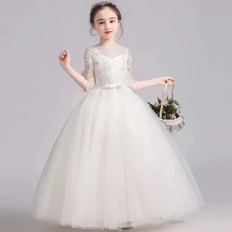 2024 New Spring Flower Girl White Birthday Princess Performance Singing Performance Costume Stage Choral Costume