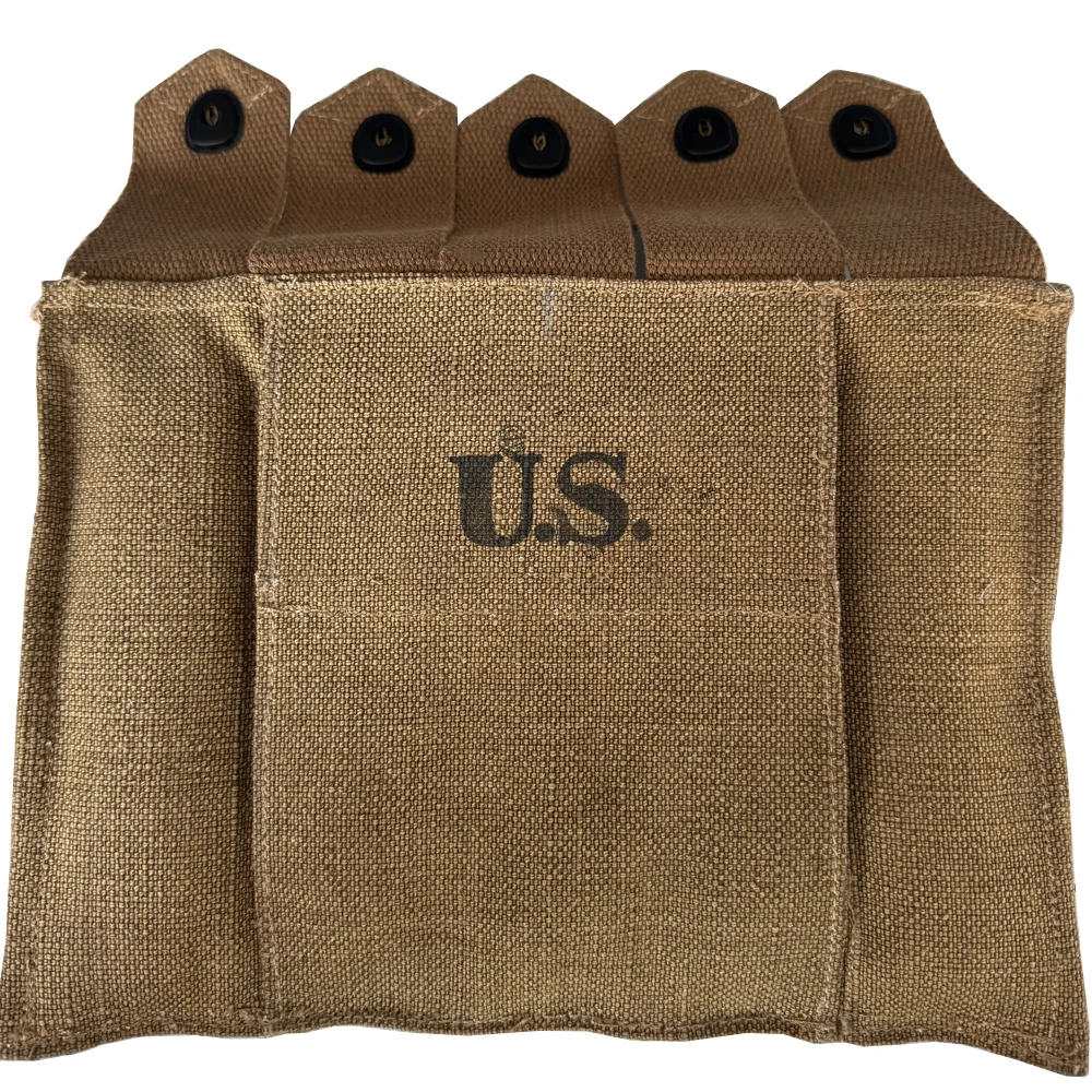 WW2 Retro Thompson 5 Cell Magazine Pouch Hard Purse Molle Bag US Ammo Waist Belt Canvas Pocket Military Equipment WWII