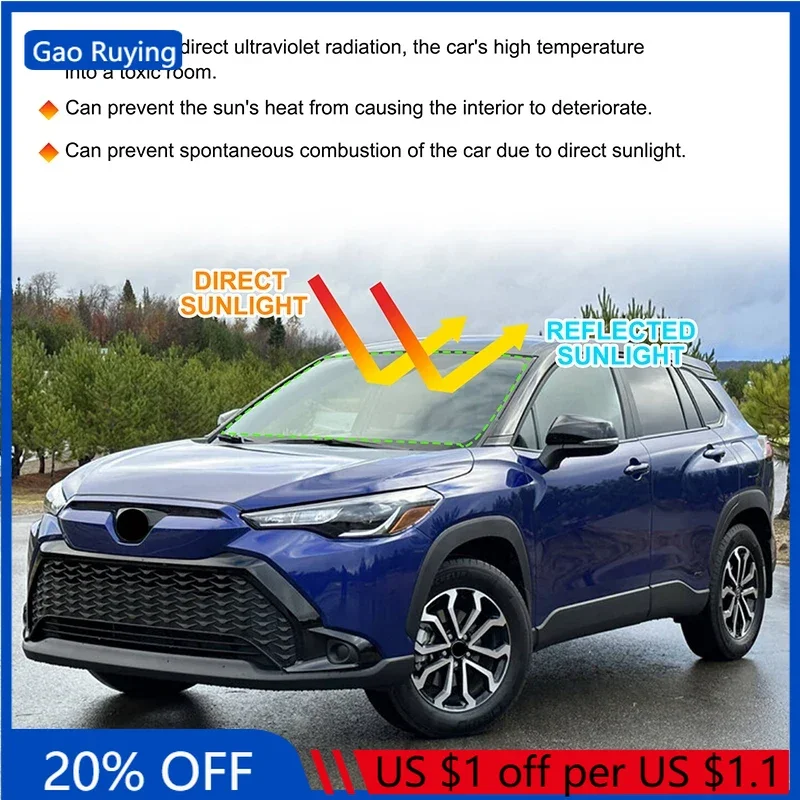 

Gao Ruying For Toyota Corolla Cross 2024 Silver Tape Car Front Glass Anti-UV Sunshade Interior Car Accessories
