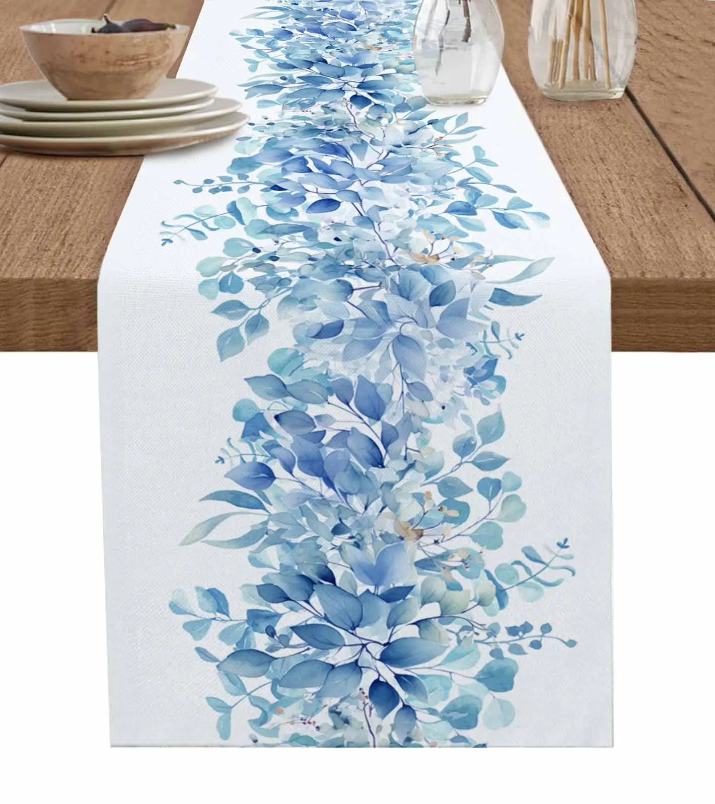 Plants Eucalyptus Leaves Illustrations Table Runner Cotton Linen Wedding Table Decor Tablecloth Kitchen Decor Table Runner