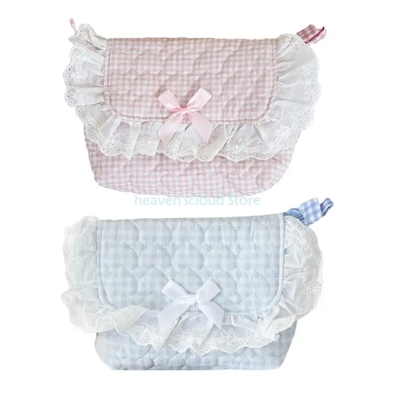 Y88Bコットンレーストリムペンシルケースクロスボディショルダーバッグ、学生女性のための取り外し可能なショルダーストラップメイクアップオーガナイザー