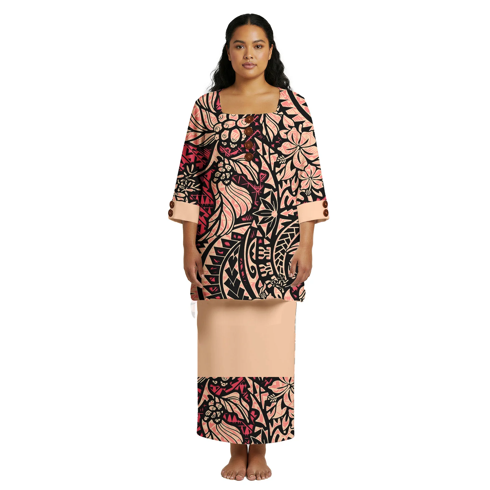 فستان ربيعي بتصميم قبلي بولينيزي لجزيرة المحيط الهادئ مطبوع حسب الطلب أنيق للحفلات الراقصة مكون من قطعتين فساتين بوليتاسي ساموا للنساء