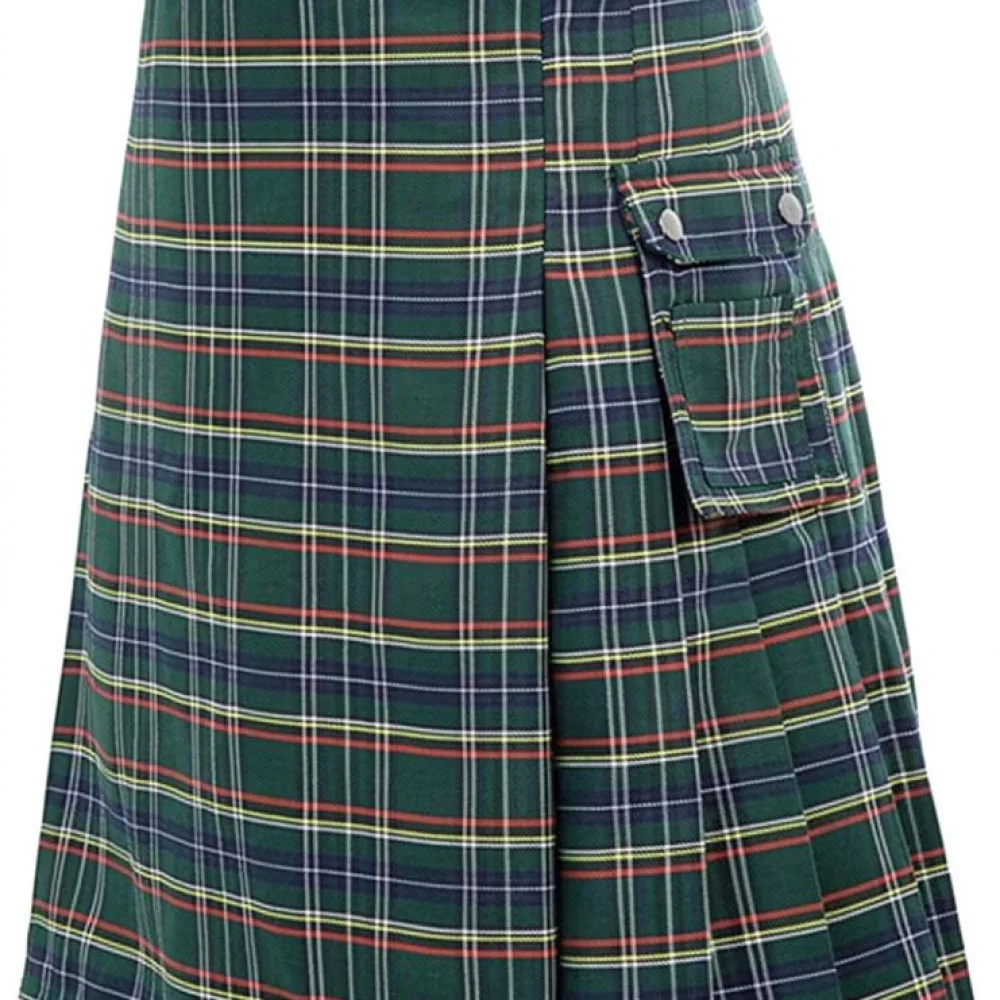 Mens Fashion Scottish Style Kilt Plaid Pleated Skirt Linen Fabric Tartan Costume For Holiday Party Stage Dance Performance