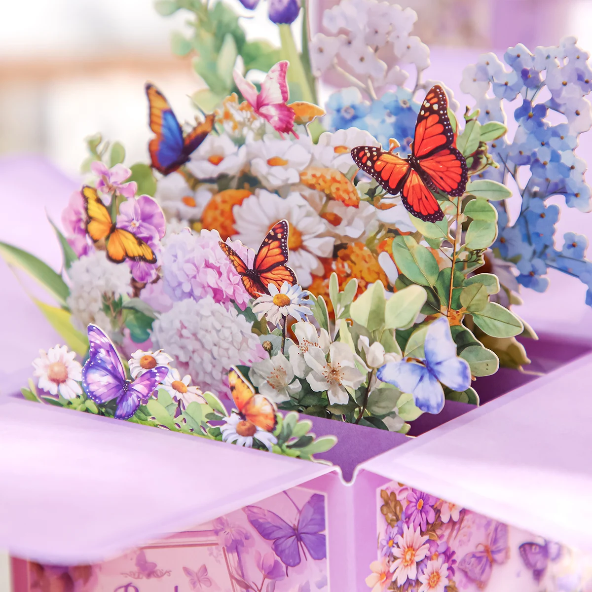 1Pcs Flower Wishes Three-Dimensional Greeting Card 3D Three-Dimensional Flower Butterfly Greeting Card Hollow Paper Personalized