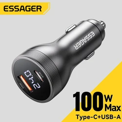 Essager 100W cargador de coche USB C carga rápida PD 45W para iPhone 15 pro 14 Xiaomi Poco Samsung Galaxy S24 carga rápida