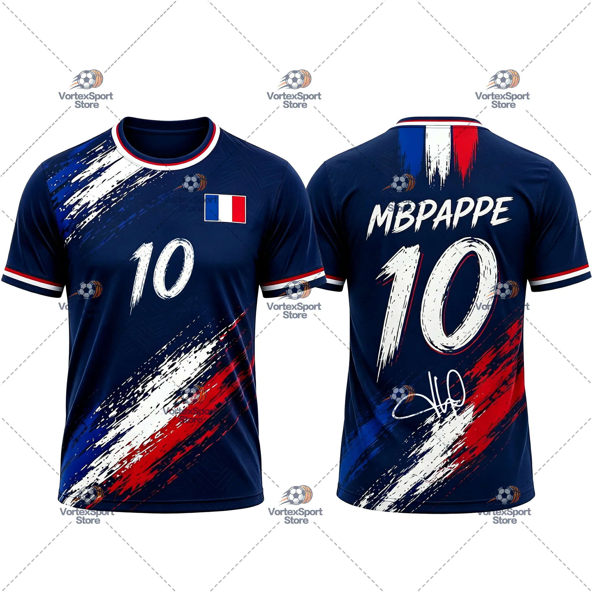Explosions Kinder Herren Frankreich Nr. 10 Fußball Schnelltrocknendes T-Shirt Alle Größen Kurzarm Rundhalsausschnitt Mbappé Fußballfans Trikot – Detail 15