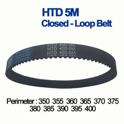 HTD 5M Timing Belt 350 355 360 365 370 375 380 385 390 395 400mm Length 10/15/20/25/30mm Width 5mm Pitch Closed-Loop Rubber Belt