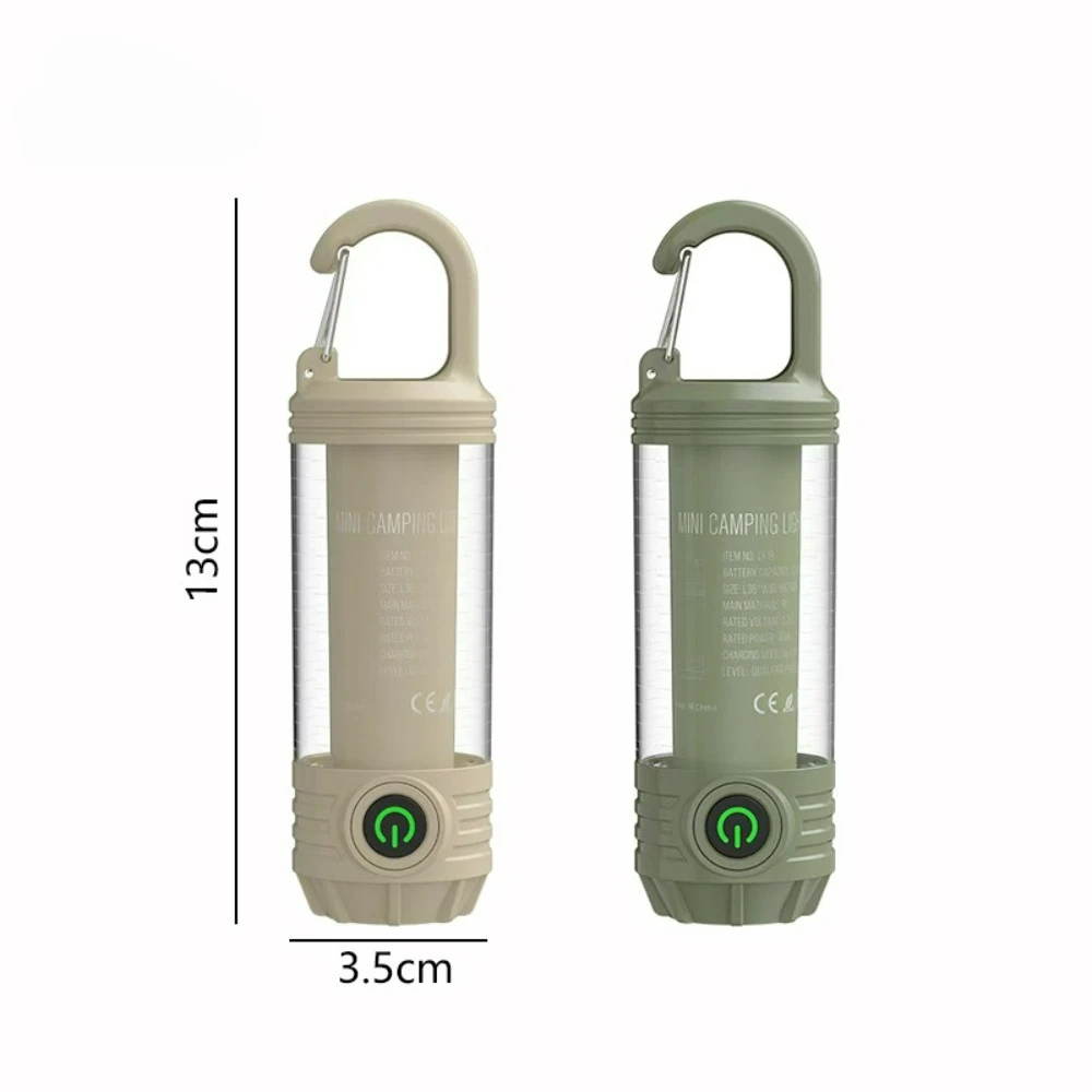 Multifunctional Camping Lantern Flashlight Type-C Rechargeable Red/White/Warm Light Ambient & Warning Lamp with Hanging Hook