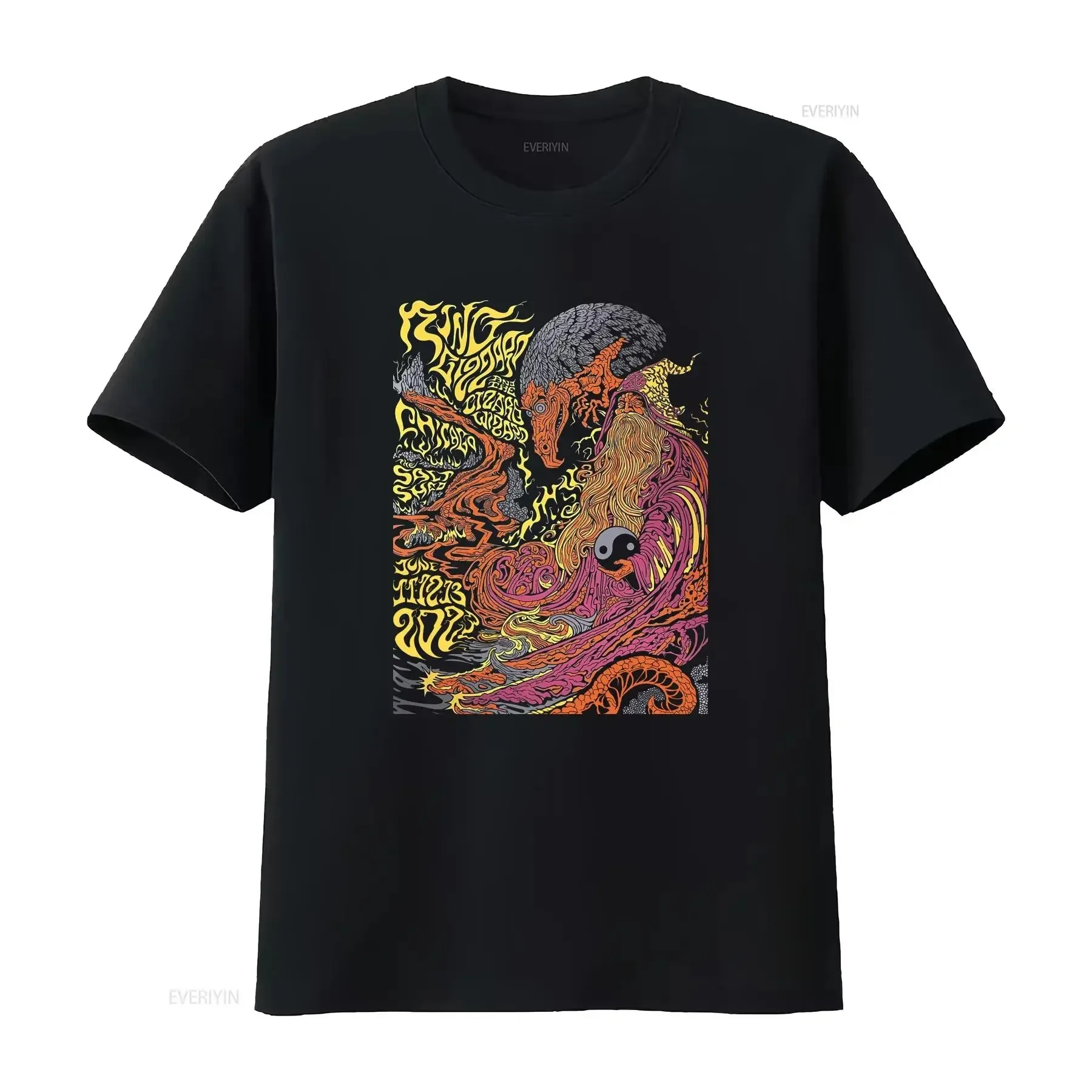 الملك جيزارد السحلية معالج أسود تي شيرت حجم S 3XL خمر غسلها مصمم الملابس للجنسين رداء علوي غير رسمي لارتداء اليومي #1