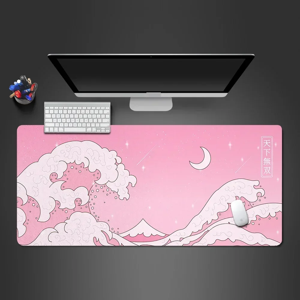 Cute pink large mouse pad Moon wave super soft non-slip cloth thickened for girls and boys long  table mat (500*1000*3)