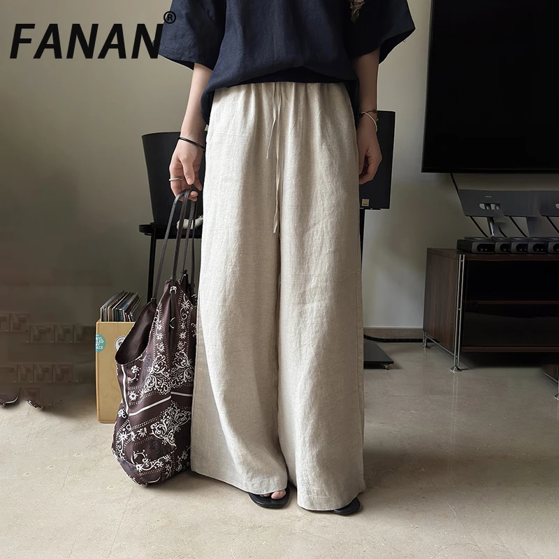 

FANAN минималистичные льняные брюки для женщин, эластичные прямые солнцезащитные брюки с высокой талией, свободные брюки, повседневная одежда, новинка лета 2023 г.