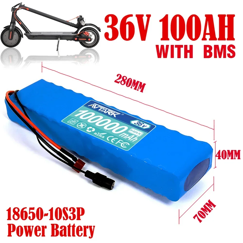 

36V Battery Pack 100Ah 10S3P 18650 Lithium Ion Battery Cells with BMS for Xiaomi M365 Ebike Electric Scooter Bicycle XT60 Plug