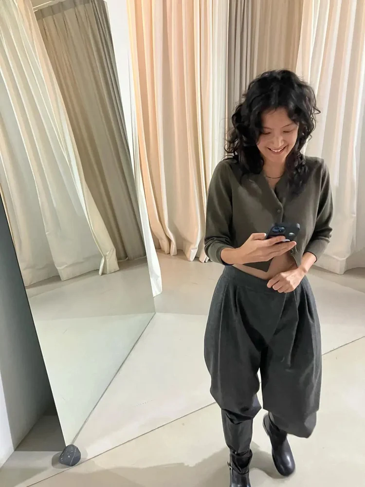 Casual Women's Suit Pants Autumn  Sle Pleated Asymmetrical Hem Straight Cut Drape Well Match All High Waist Long Tr...