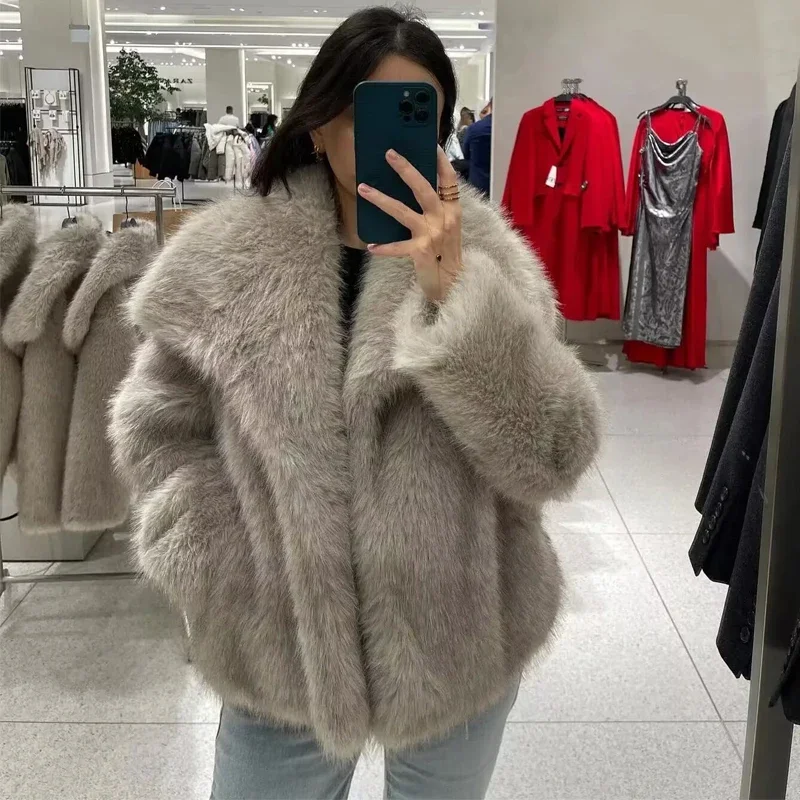 Autumn and Winter Premium Sense of Fur Large Lapel Faux Fur Coat Short Fashion Fox Fur Coat Fluffy Plush Women's Clothing