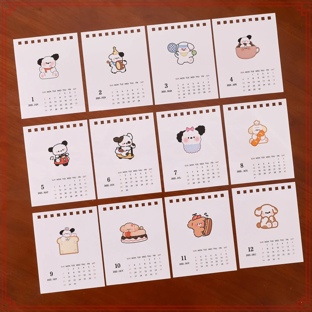 8 Pcs Wholesale 2025 Cartoon Self-discipline School Desk Calendar Punch Card and Decoration Gift