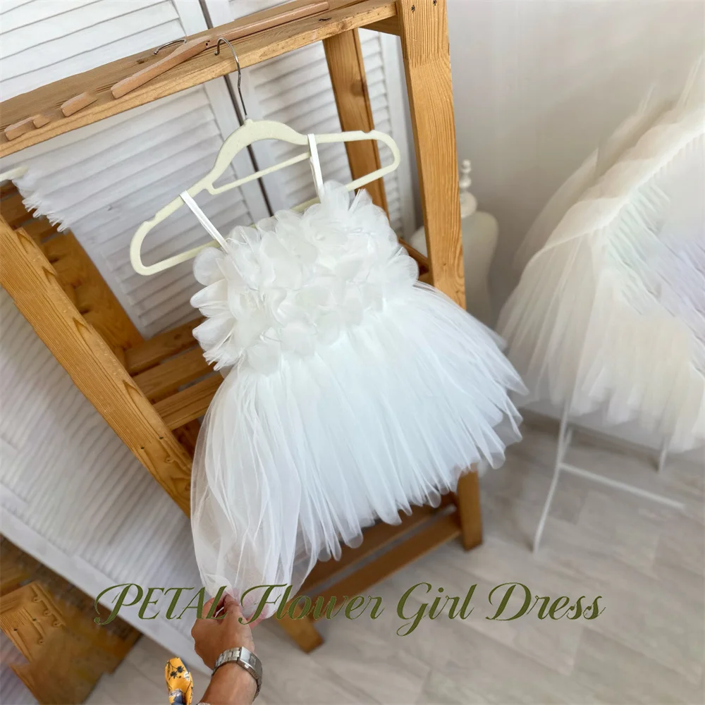 

PetalWhite Princess Girls Dress Spaghetti Strap First Communion Gown 3D Floral Children Birthday Wedding Dresses Customized