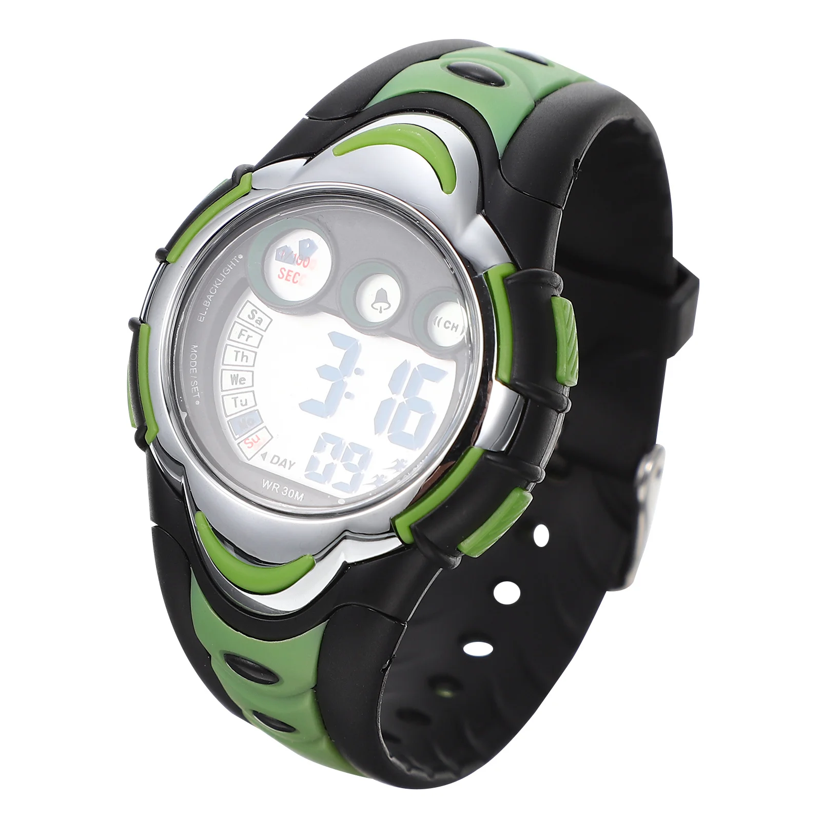Green Pse-276 Waterproof Led Digital Watch Alarm Stopwatch Date Rubber Band 30M Water Resistant For