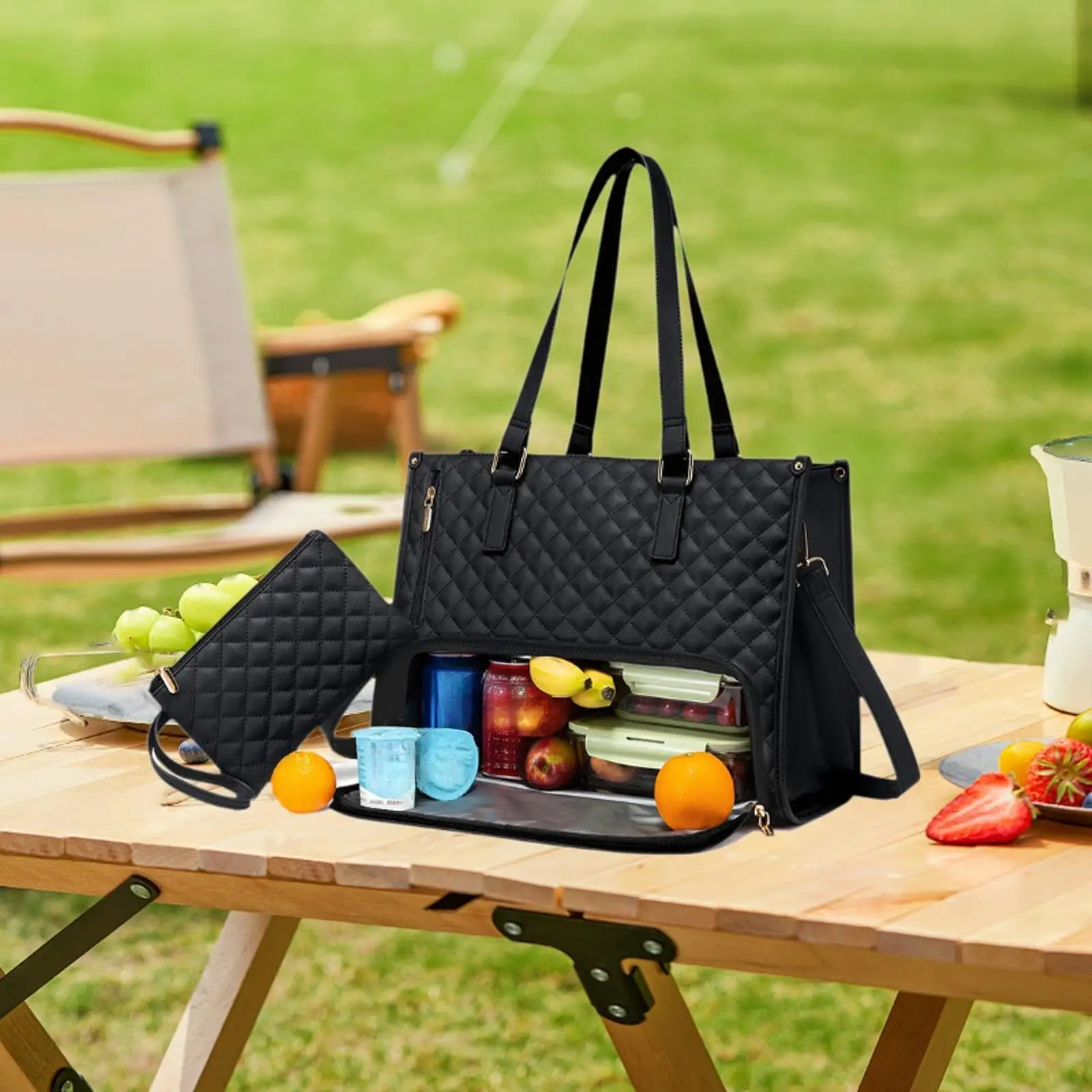 Womens Tote Bag Computer Handbag with Purse Lunch Box Bag PU Leather Multifunctional Laptop Bag for Picnic Work Business