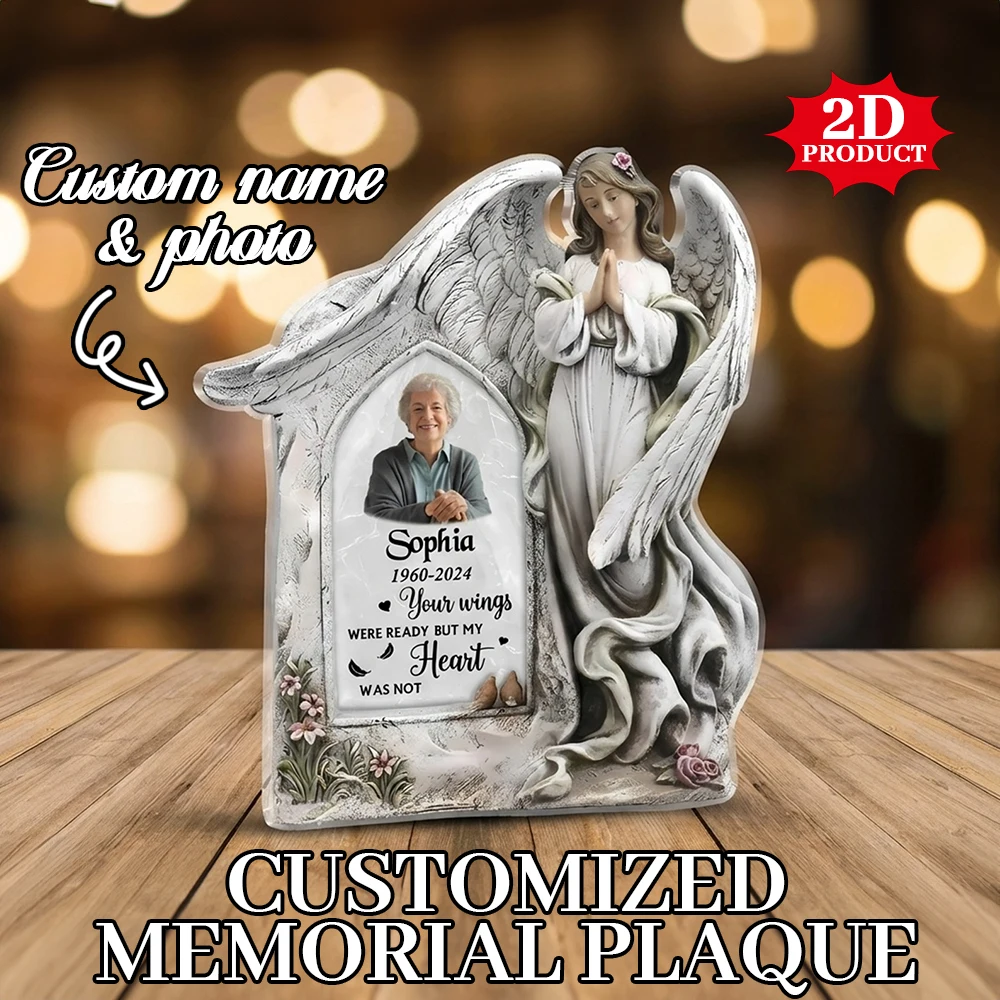 Plaque commémorative d'ange personnalisée avec photo et nom - Cadeau de souvenir personnalisé pour les proches - Souvenir de deuil pour la famille