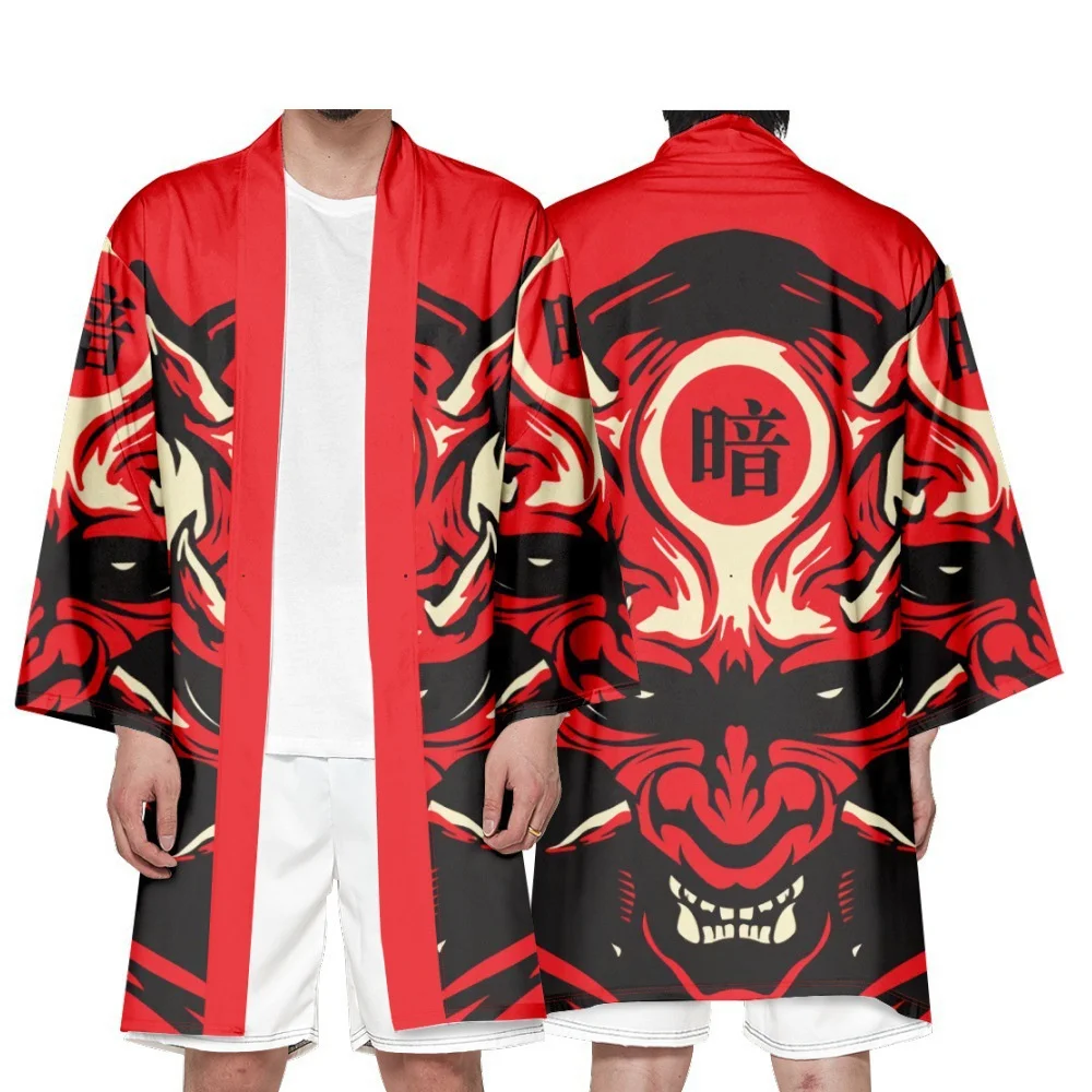 

Мужское длинное кимоно-юката с принтом «Непобедимый Демон», свободная блуза-кардиган, хаори, азиатская аниме-одежда, японская рубашка-кимоно в стиле Харадзюку