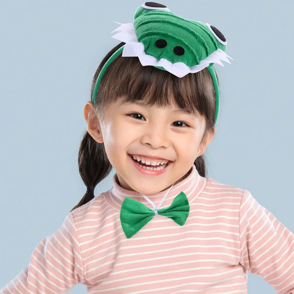 

2Sets Crocodilian Turtle Carnival Costume Set Headband Tail Bowtie Halloween Party Dress-Up Festival Accessory