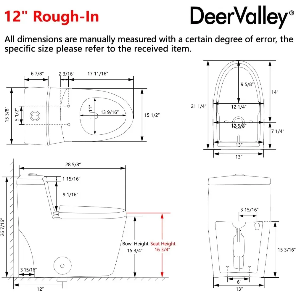 Compact One-Piece Toilet, Dual Flushing Toilet with 17