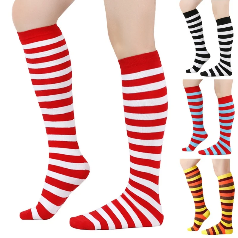

Креативные длинные хлопковые носки до колена в милую полоску, чулки в стиле аниме для косплея, модные мягкие дышащие длинные носки, рождественские подарки
