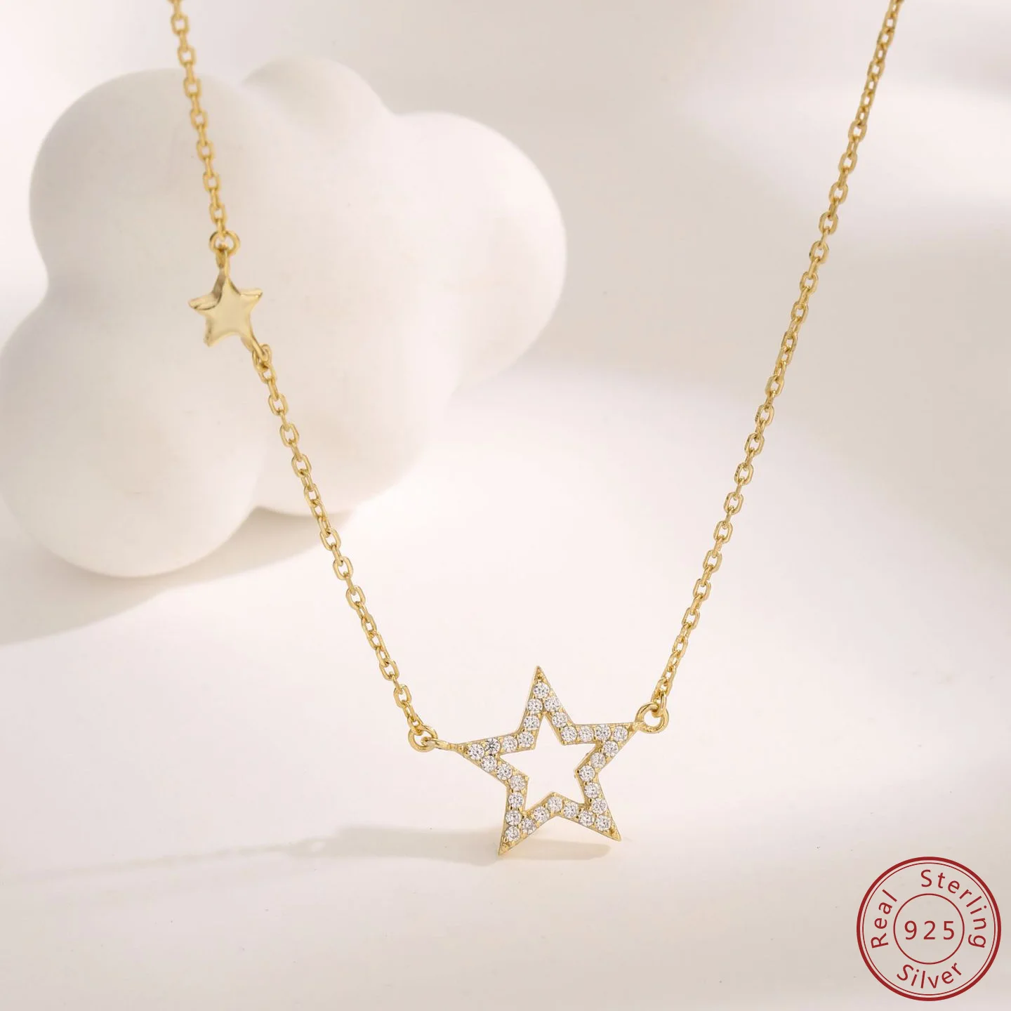 2024 New 100% 925 sterling silver Gold color Five pointed Star Necklace fashionable Simplicity Necklace Festival gifts woman