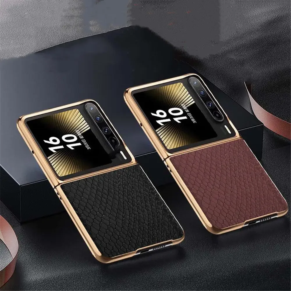 Hochwertige Schutzhülle aus echtem Rindsleder für Huawei Pura X PuraX Business, glänzender Rahmen, Drachenwaage, Python-Muster, Rüstungsabdeckung