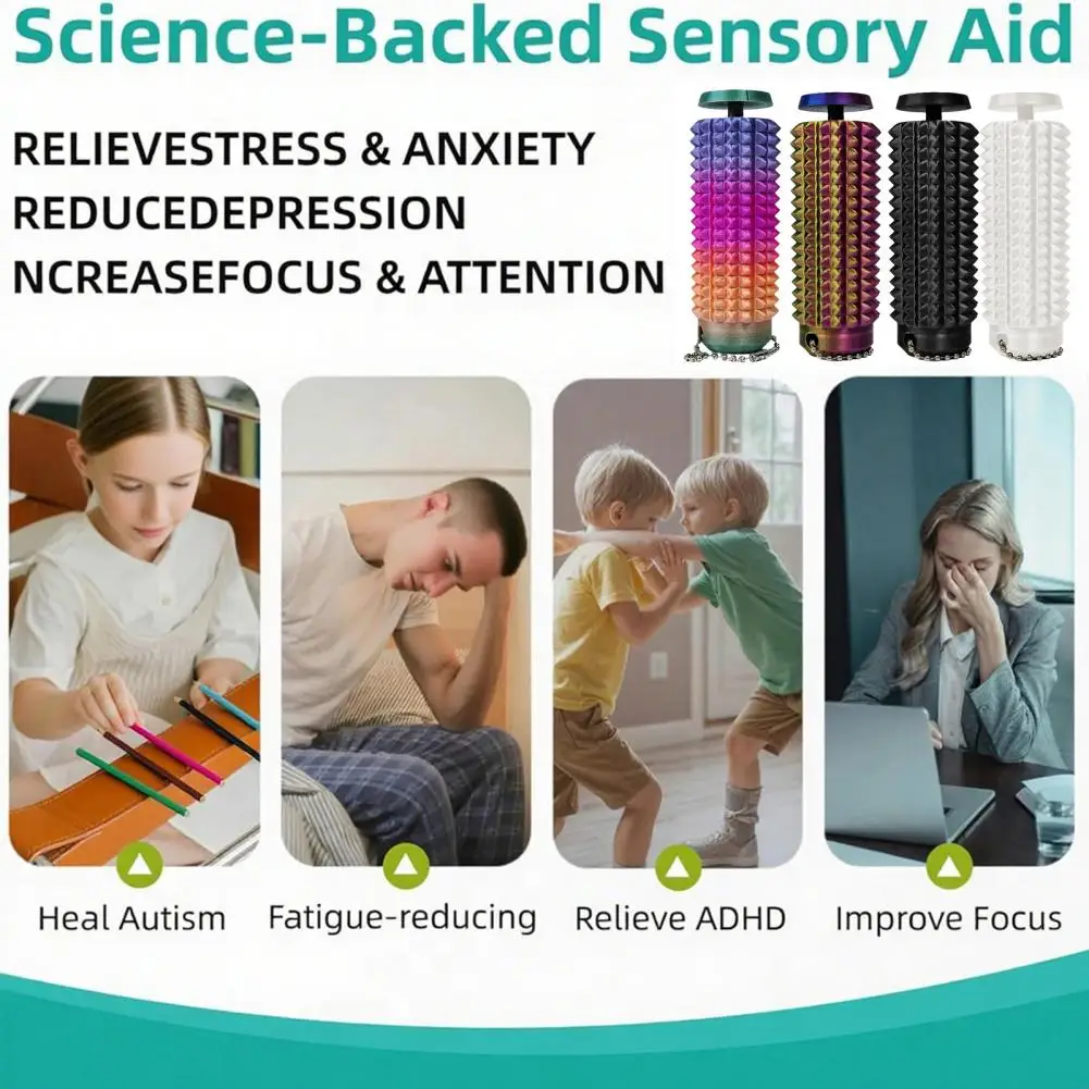 Peaceful Environment Fidget Toy Spike Grip Keychain Fidget Toy Anxiety Relief Stress Reducer Quiet Drum-shaped Key for Focus