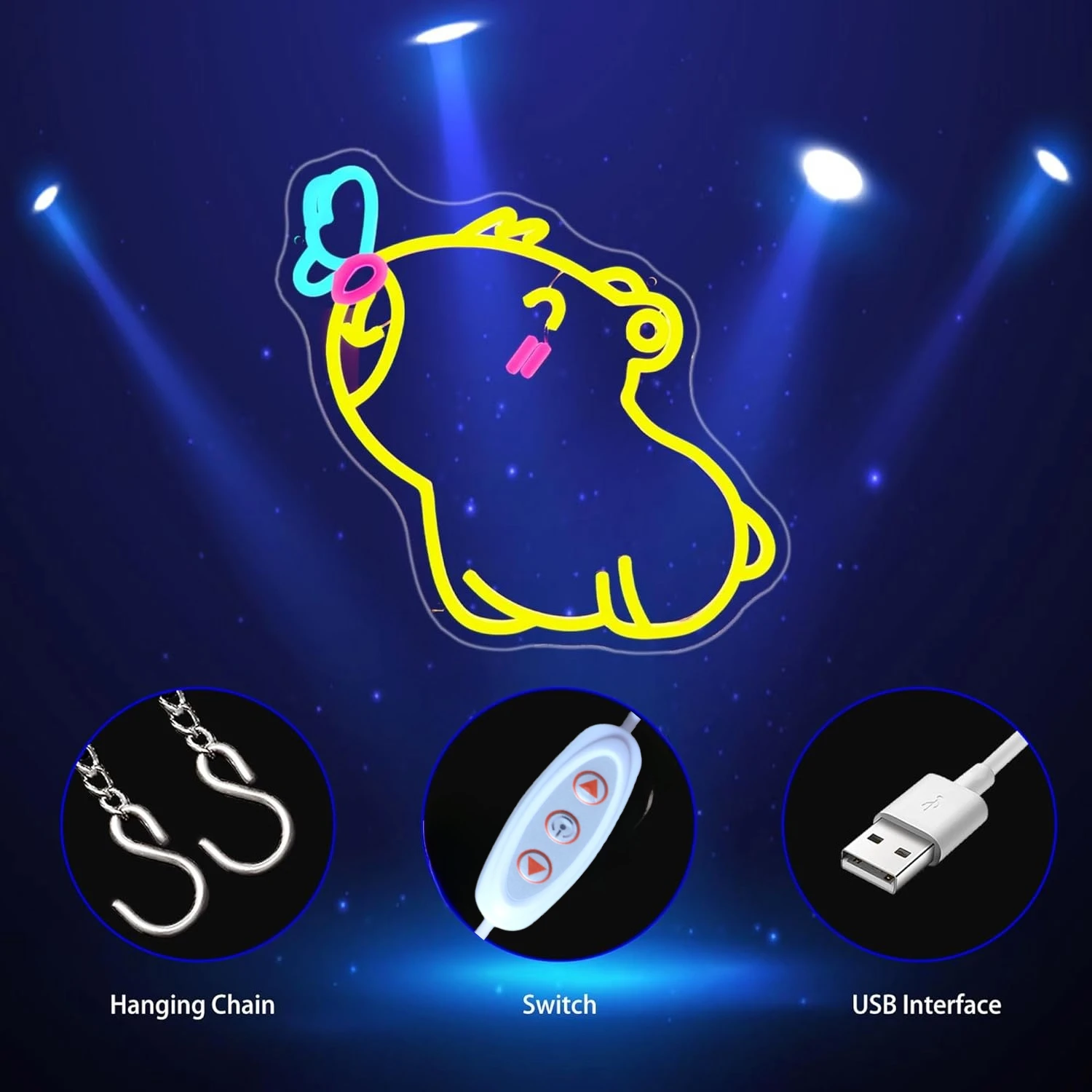 Милая неоновая настенная вывеска с регулируемой яркостью, неоновые огни капибары для детей, спальни, кофейни, домашний клуб, декор, эстетика, подарки на день рождения