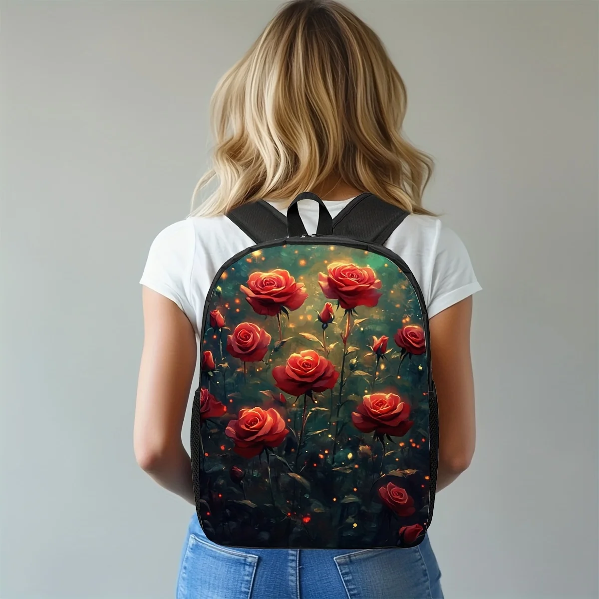 1pc Romantic Roses Garden Backpack for Adults - Large Capacity, Lightweight Comfortable, Secure Zipper Closure, Washable