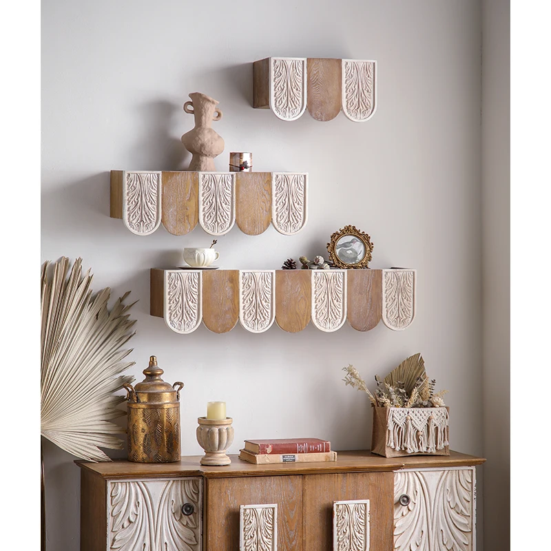 Farmhouse single-layer wooden floating rack wall hanging office home display storage device engraving shelf storage rack