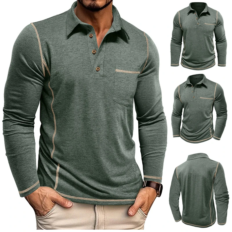 

2025 Men's Long Sleeve Polo Shirt - Autumn Winter Thickened Collared T-Shirt, American Style Casual Business Top (S-3XL)