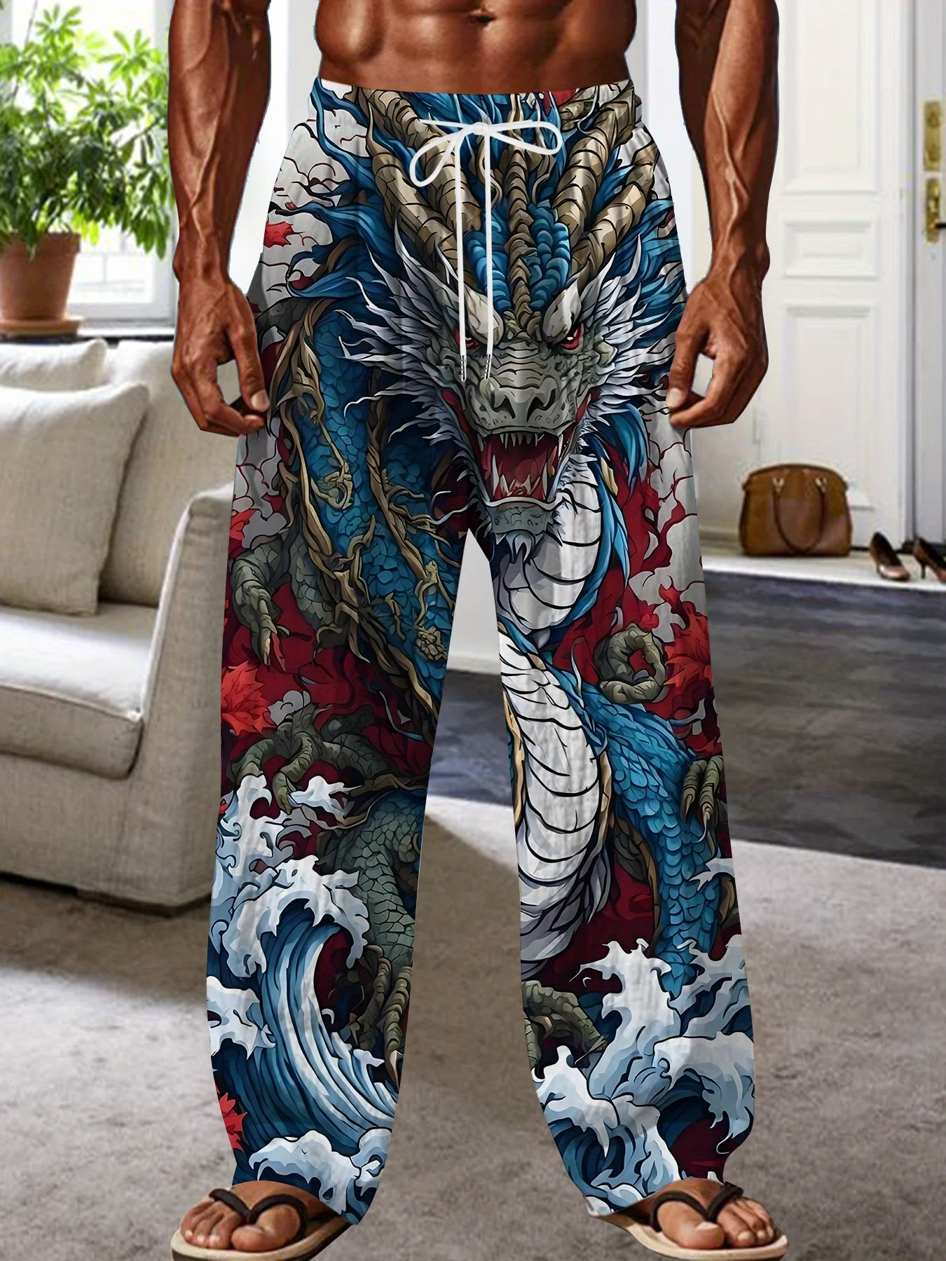 

Модные брюки 2026 года с японским драконьим узором, 3D-печать, свободные прямые штаны, уличный стиль Харадзюку, повседневные спортивные брюки