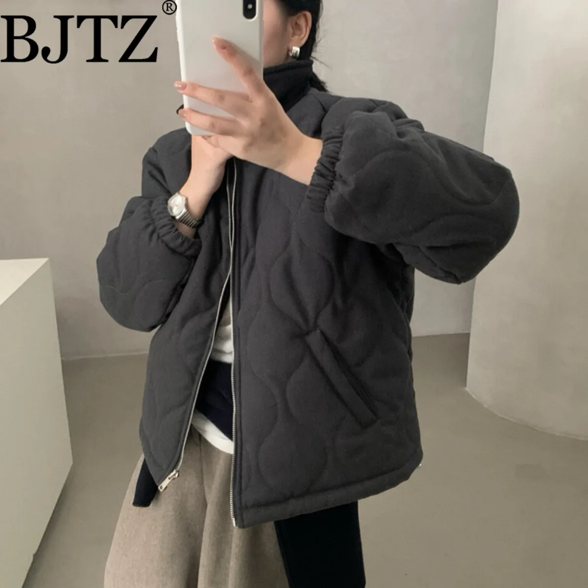 

BJTZ Women’s 2025 Autumn Quilted Zip Up Jacket Casual Designer Outerwear Luxury Elegant Minimalist Comfortable Winter