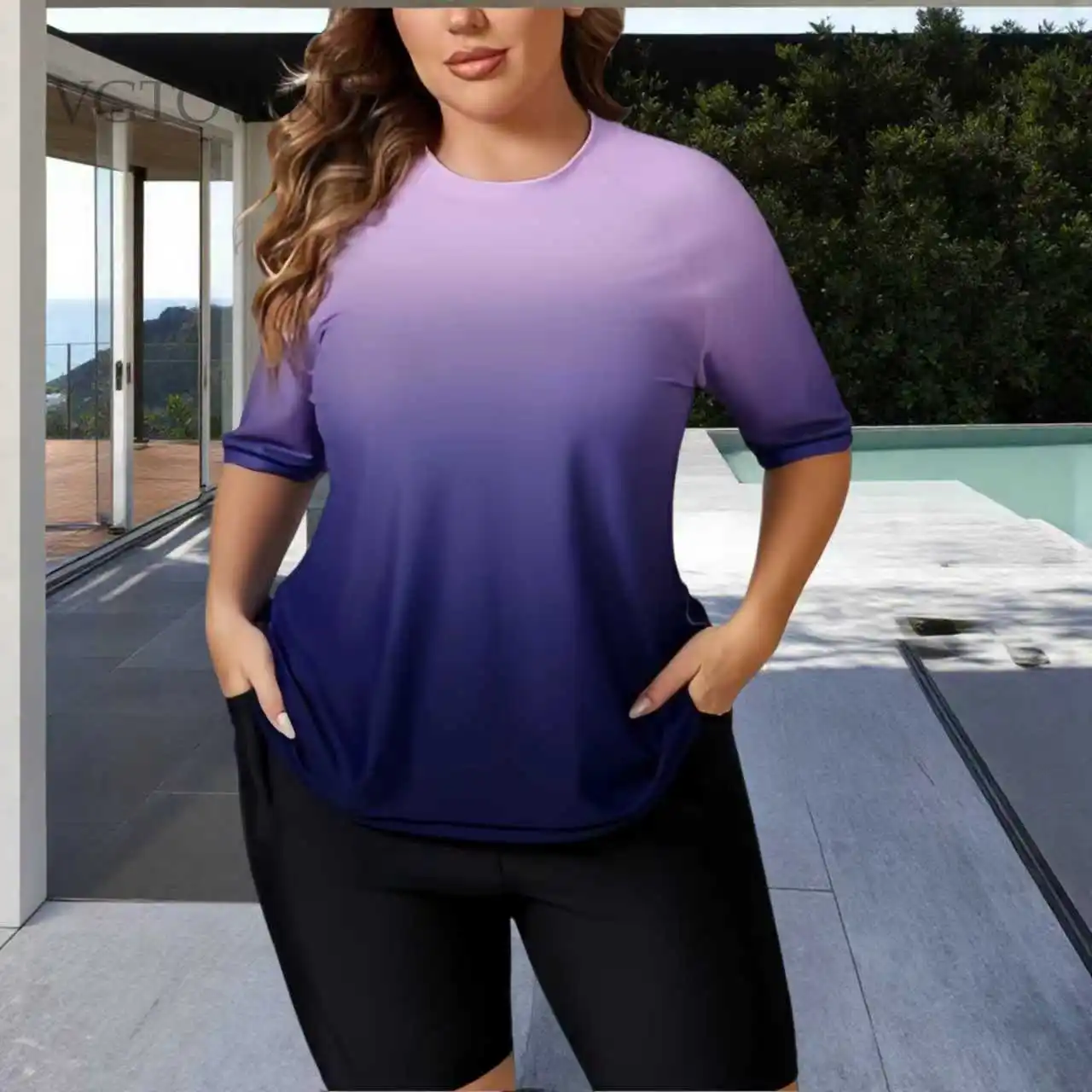 

Womens 2026 New Plus Size 8XL Tankini Swimsuits Rash Guard Capris Athletic Two Piece Swimwear Bathing Suits for Women